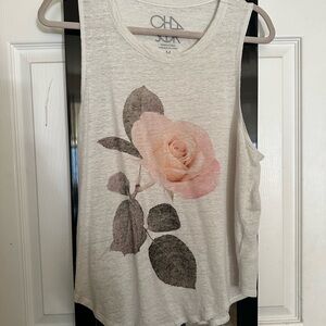 Chaser Women's Cream Tank Top with Pink Rose Print